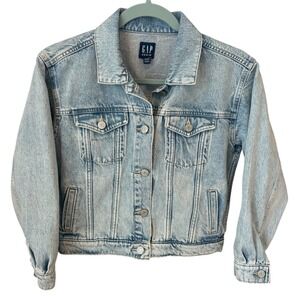 GAP Denim Icon Jean Jacket‎ XS Light Indigo Blue Classic Trucker Cropped Womens